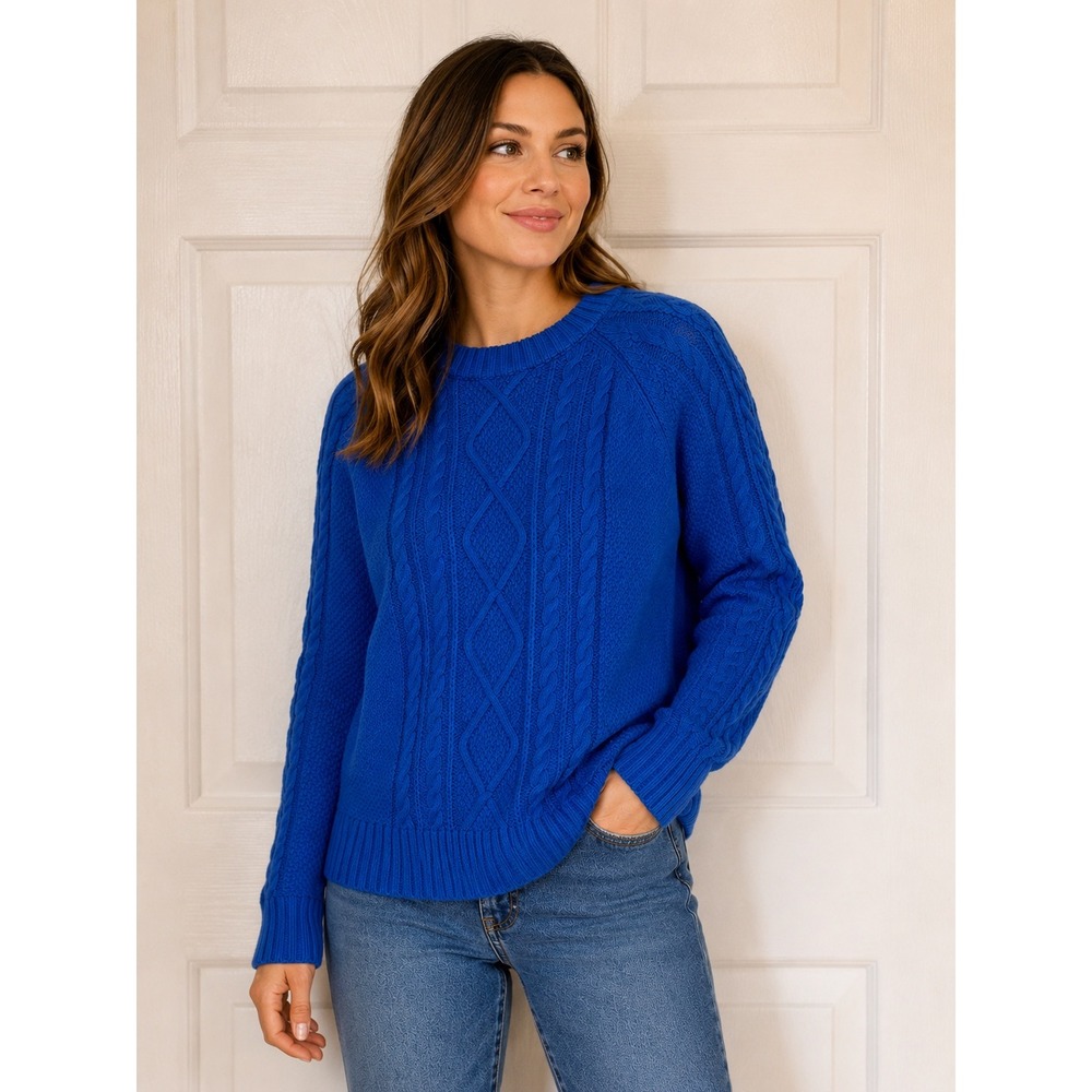 Gap Cable Knit Sweater Medium Blue Cotton Crew Neck Diamond Texture Pullover